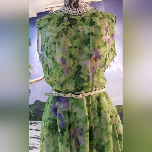 $5,900 NEW OSCAR DE LA RENTA ADOREABLE SILK GREEN IRISES RUNWAY DRESS US 8, 16 - Picture 10 of 16